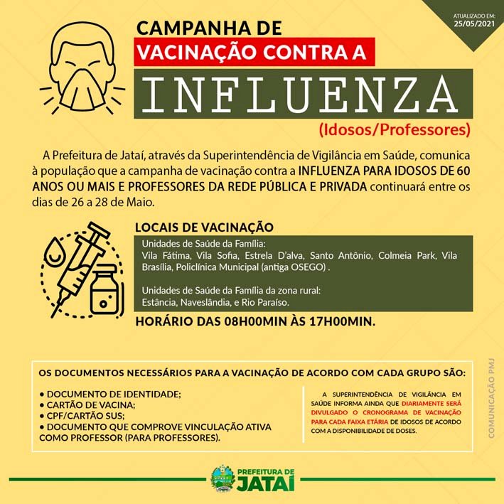 Vacinação contra Influenza continua para idosos e professores