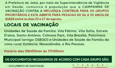 VACINAÇÃO CONTRA INFLUENZA GRUPOS PRIORITÁRIOS E PESSOAS DE 06 A 59 ANOS DE IDADE