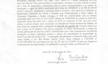 EDITAL DE INTIMAÇÃO PARA PURGAÇÃO DA MORA