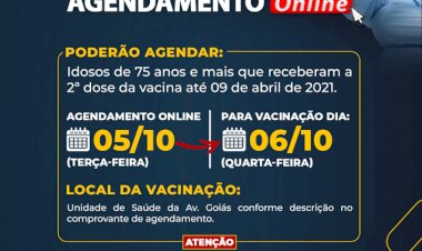REFORÇO: VACINA CONTRA COVID-19 PARA IDOSOS DE 75 ANOS E MAIS CONTINUA NESTA QUARTA-FEIRA (AGENDAMENTO ONLINE)