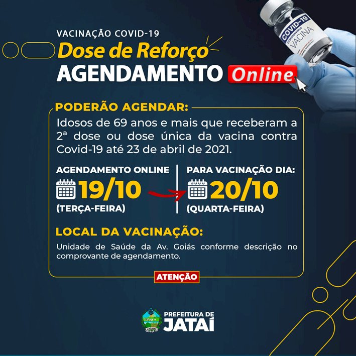 REFORÇO: VACINA CONTRA COVID-19 PARA IDOSOS DE 69 ANOS E MAIS ESTARÁ DISPONÍVEL NESTA QUARTA-FEIRA (AGENDAMENTO ONLINE)