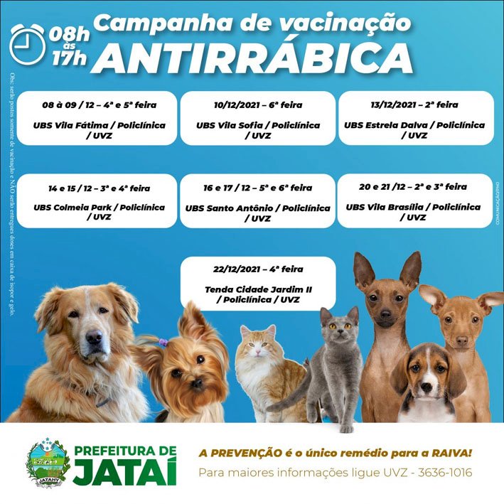 CAMPANHA ANTIRRÁBICA ANIMAL 2021 – CRONOGRAMA DE VACINAÇÃO