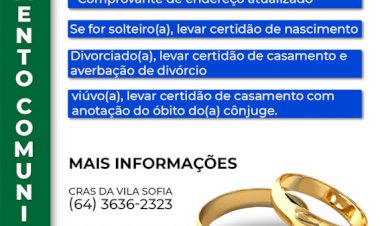 MATRIMÔNIO: Abertas as inscrições para Casamento Comunitário