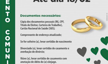 Inscrições para o Casamento Comunitário 2022 só até sexta-feira, (18)