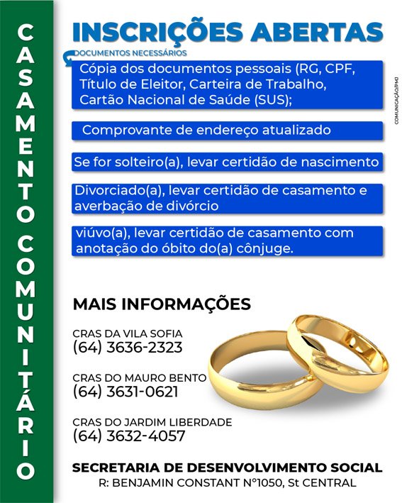 MATRIMÔNIO: Abertas as inscrições para Casamento Comunitário