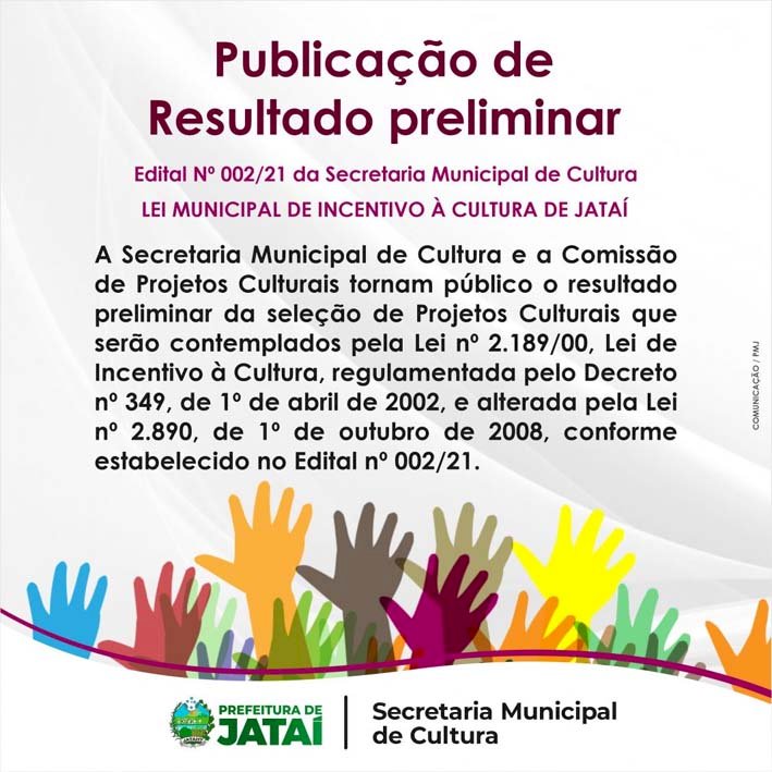 LEI DE INCENTIVO: CULTURA DE JATAÍ PUBLICA RESULTADO PRELIMINAR DE PROJETOS