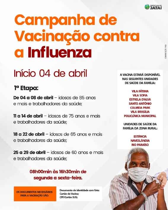 CAMPANHA DE VACINAÇÃO CONTRA A INFLUENZA (2022) INICIA NO PRÓXIMO DIA 04 DE ABRIL