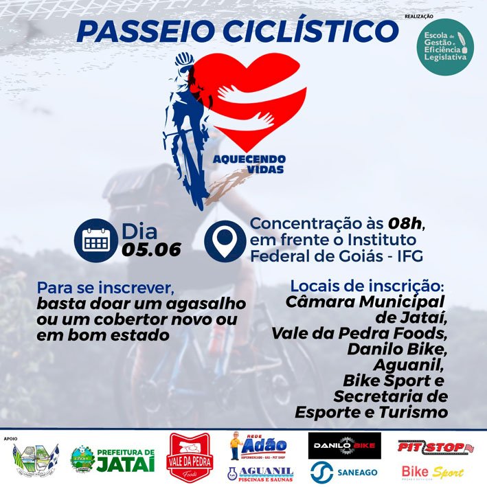 Inscrição para I Passeio Ciclístico são agasalhos ou cobertores