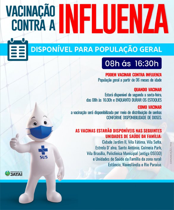 VACINA CONTRA INFLUENZA CONTINUA DISPONÍVEL PARA A POPULAÇÃO GERAL