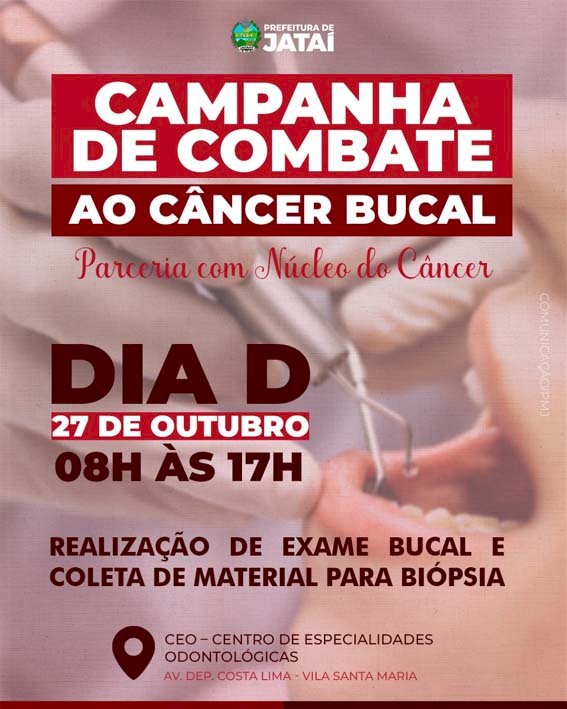 Campanha de Combate ao Câncer Bucal será realizada no próximo dia 27