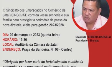 SINCOJAT CONVIDA PARA CERIMÔNIA DE POSSE DA NOVA DIRETORIA