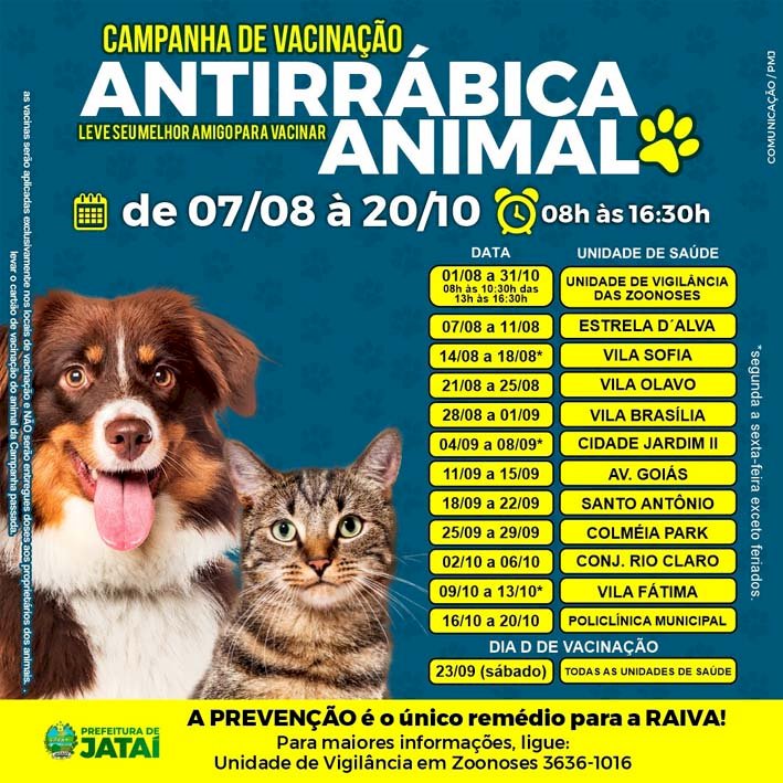 Vacinação Antirrábica Animal – Confira a Programação