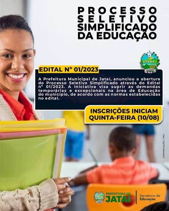 Começam nesta quinta-feira (10/08) as Inscrições para o Processo Seletivo Simplificado da Educação Municipal