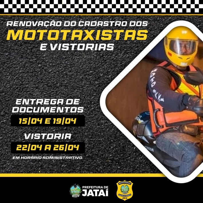 SMT iniciará renovação cadastral de Mototaxistas em Jataí