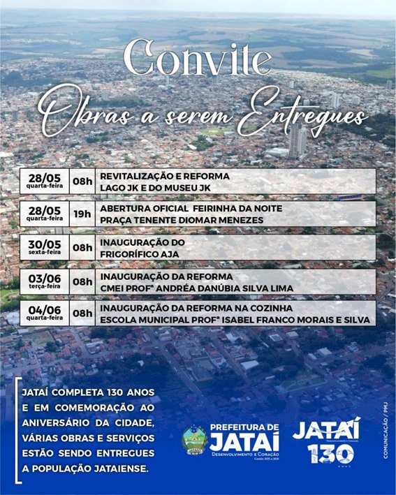 Jataí 130 Anos: Prefeitura destaca obras que serão inauguradas em comemoração ao aniversário da cidade