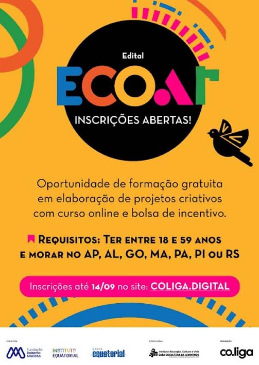 Edital ECOAR oferece formação gratuita e bolsa para projetos criativos em Goiás