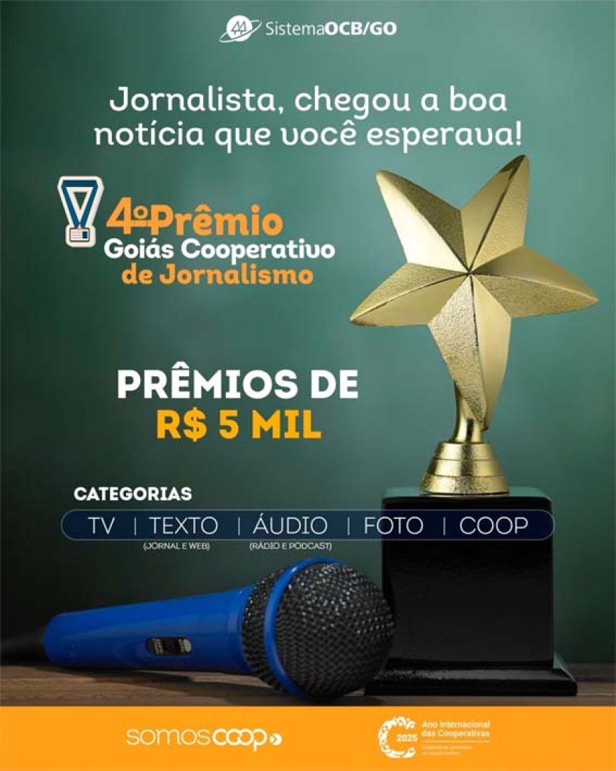 Sistema OCB/GO lança 4ª edição do Prêmio Goiás Cooperativo de Jornalismo