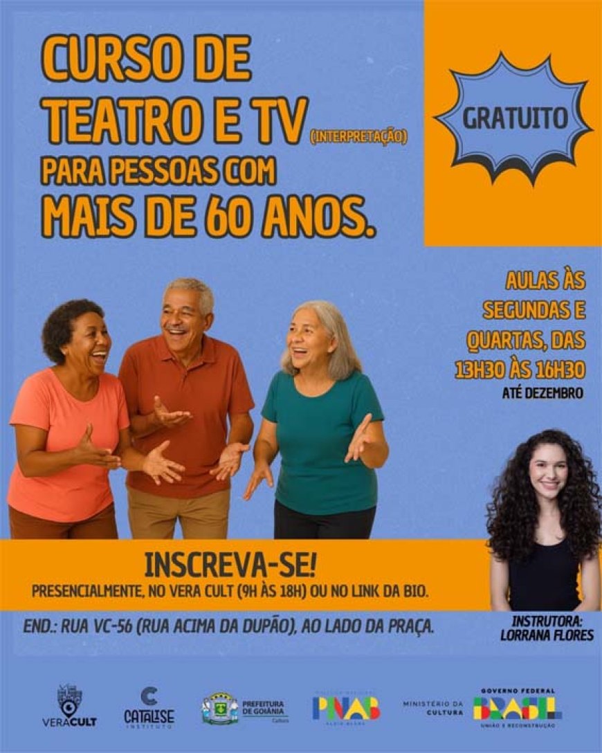 Curso gratuito de Teatro e TV para pessoas 60+ está com inscrições abertas em Goiânia